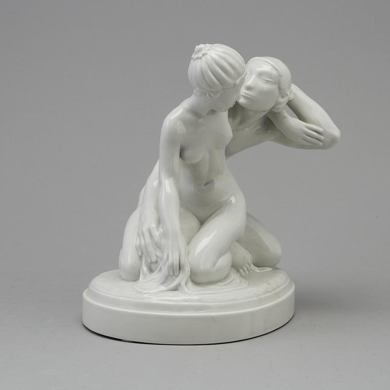 A white glazed Royal Copenhagen Gerhard Henning figure of "Amor & Psyke", Denmark, early 20th Century.