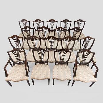 Stolar, 16 st och karmstolar 2 st, Hepplewhite-stil, 1900-talets andra hälft.
