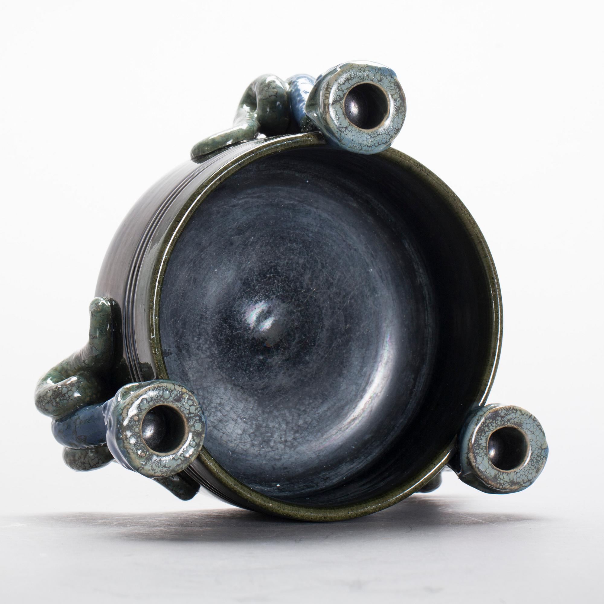 LJUSSTAKE/SKÅL, stengods, jugend. Michael Andersen & Söner, Bornholm.