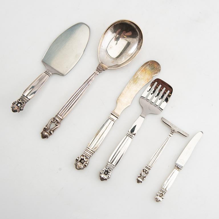 Johan Rohde, serveringsbestick 6 dlr "Konge/Achorn" sterlingsilver för Georg Jensen efter 1945.