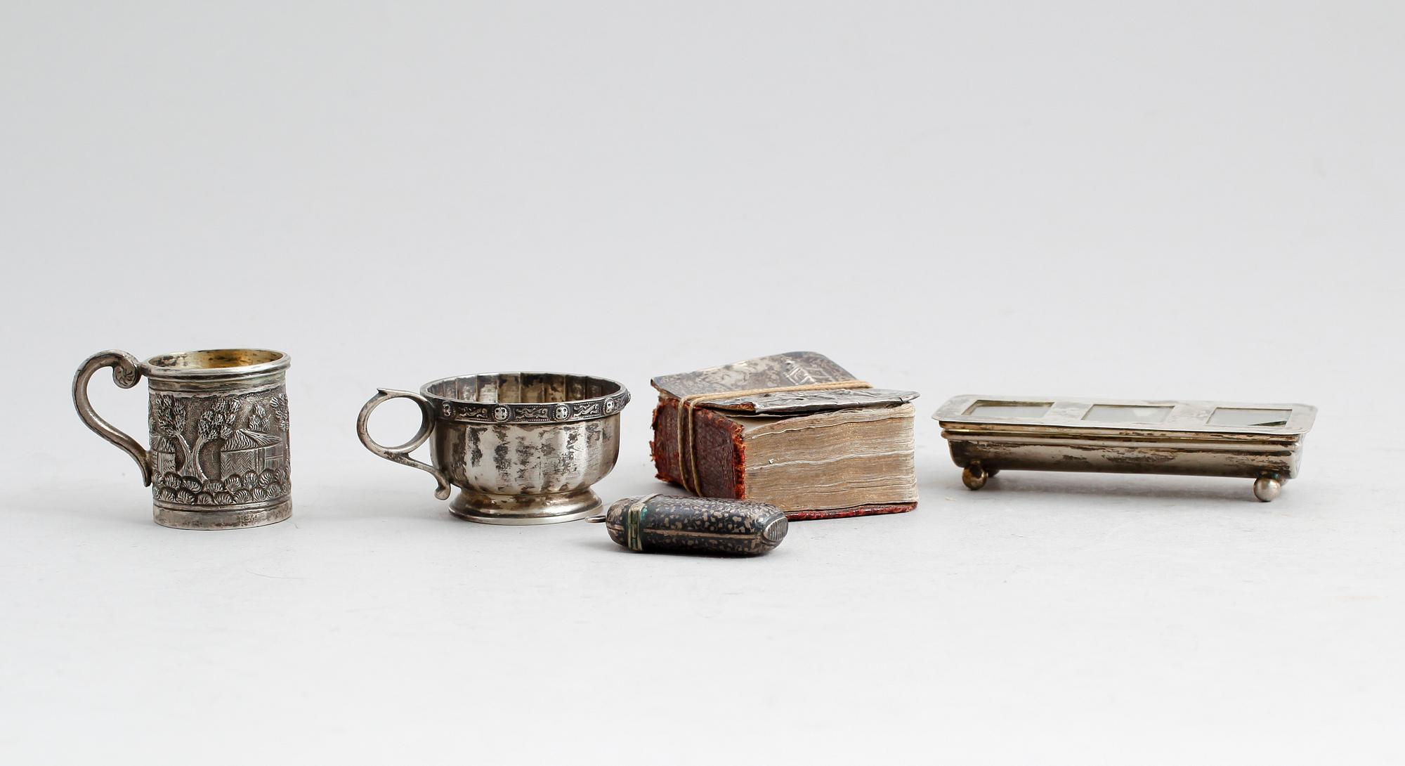 SILVERFÖREMÅL, 5 delar, 1800-/1900-tal.