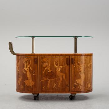 Birger Ekman, attributed to, a Swedish Modern bar-trolley by Mjölby Intarsia, 1930-1940's.