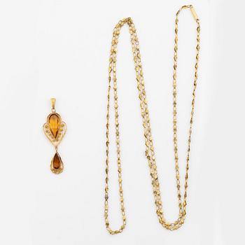 Pendant. 18K gold with citrines.