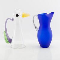 Kjell Engman and Gunnel Sahlin carafes 2 pcs Kosta Boda late 20th century.