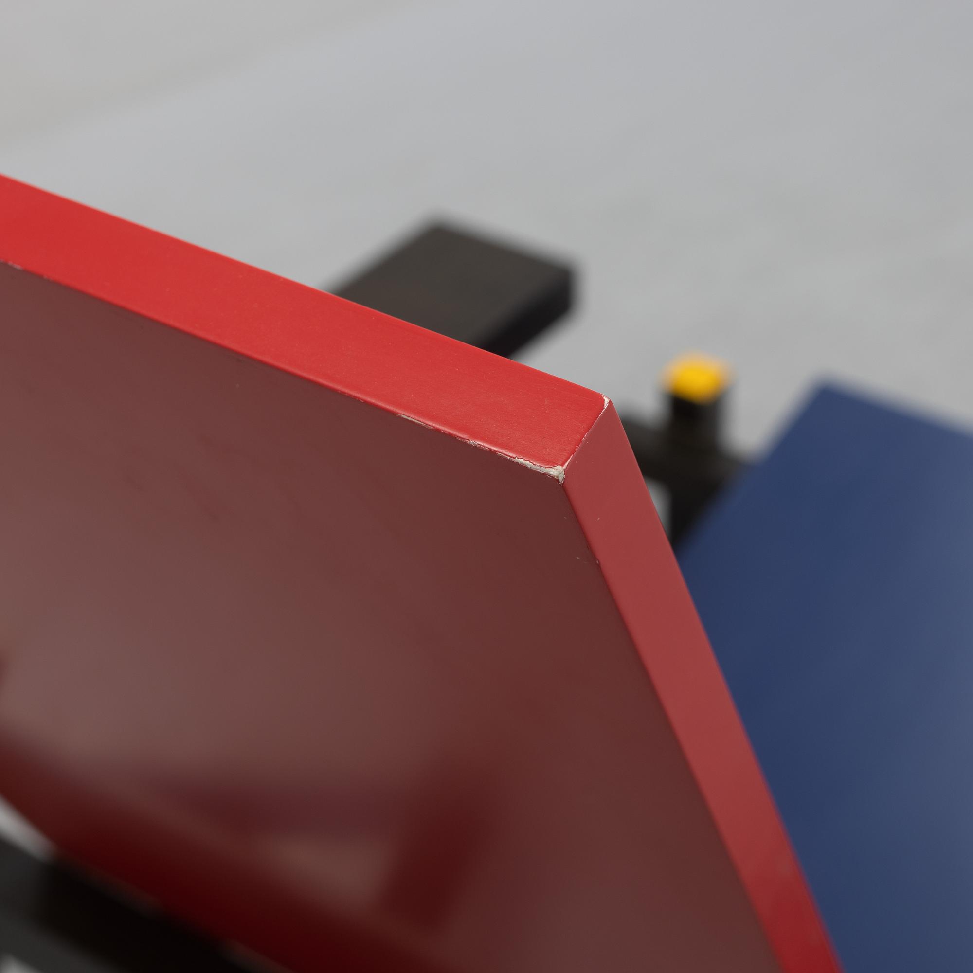 Gerrit Rietveld, armchair, "Red and blue chair", Cassina numbered 4848.
