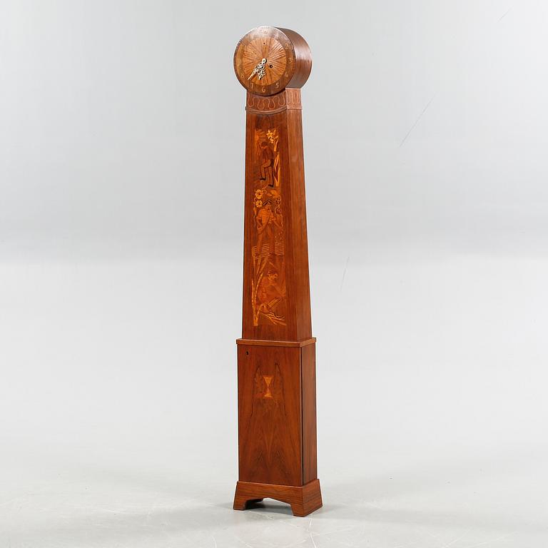 A 1940s grandfather clock, probebly by Birger Ekman for Mjölby Intarsia.