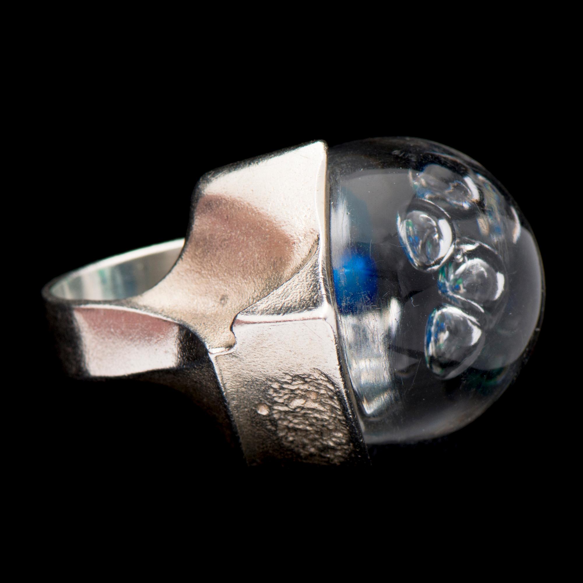 A BJÖRN WECKSTRÖM RING, "Petrified lake", silver, acrylic. Lapponia 1975.