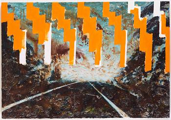 MAX MIKAEL BOOK, mixed media on canvas signed MM Book and dated 1991 on verso.