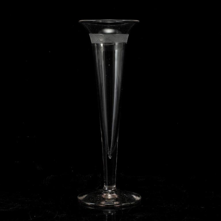 A group of six champagne glasses, circa 1800.