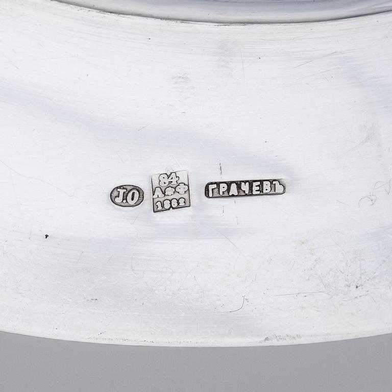 An Imperial Silver Dinner-service, 6 plates and 42 pieces of cutlery, mark of Grachev, St.Petersburg 1882-83 and Sazikov.