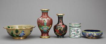 PARTI CLOISONNE, 5 delar, Kina, bl a 1900-tal.