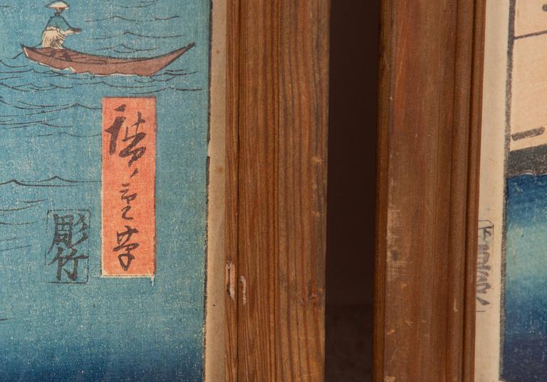 Ando Utagawa Hiroshige, Three woodblock prints. From "One Hundred Famous Views of Edo" and "Pictures of Famous Places in the Sixty-odd Provinces.