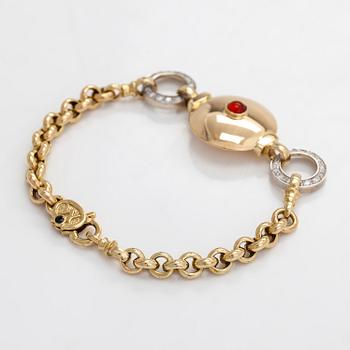 Rannekoru, 18K kultaa, timantteja, safiiri ja karneoli. Italia.