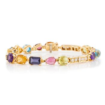 561. A Bulgari bracelet "Allegra" 18K gold with round brilliant-cut diamonds and coloured stones.