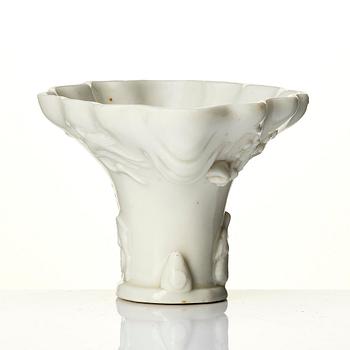 A blanc de chine libation cup, Qing dynasty, 18th century.