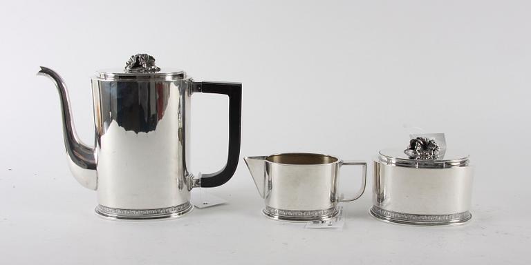 KAFFESERVIS, 3 delar, silver, O B Sjögren, Stockholm 1946.