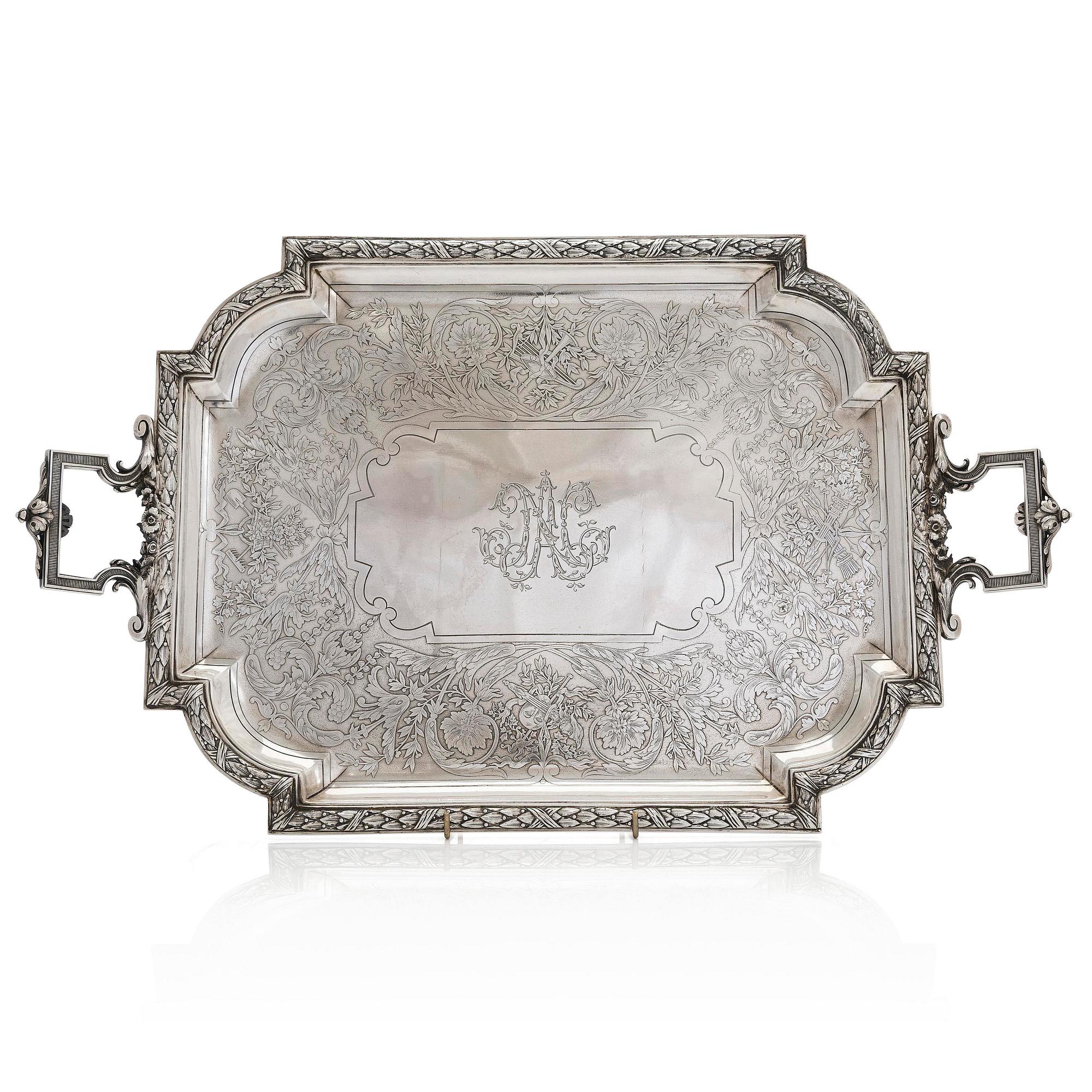 A French silver tray, maker's mark of Charles Mérite, before year 1892.