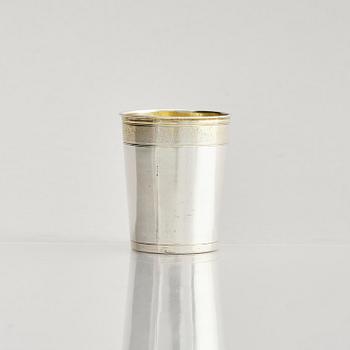 A German parcel-gilt silver beaker, mark of Paul Solanier (1635-1724), Augsburg possibly 1697-99.