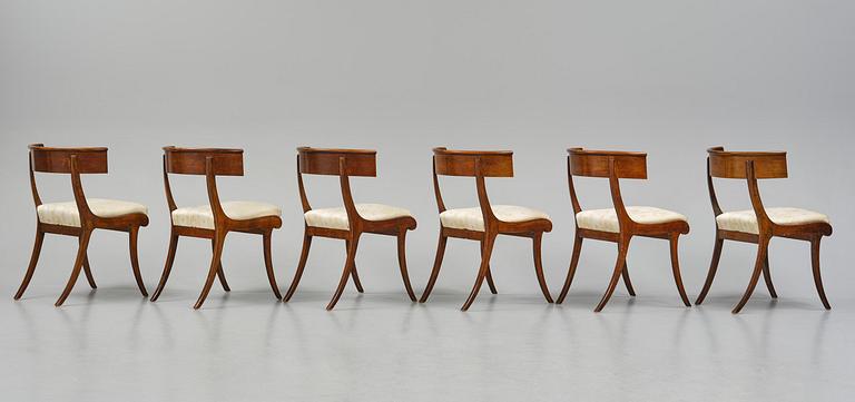 A set of six Danish Empire mahogany 'Klismos' chairs, Copenhagen, early 18th century.
