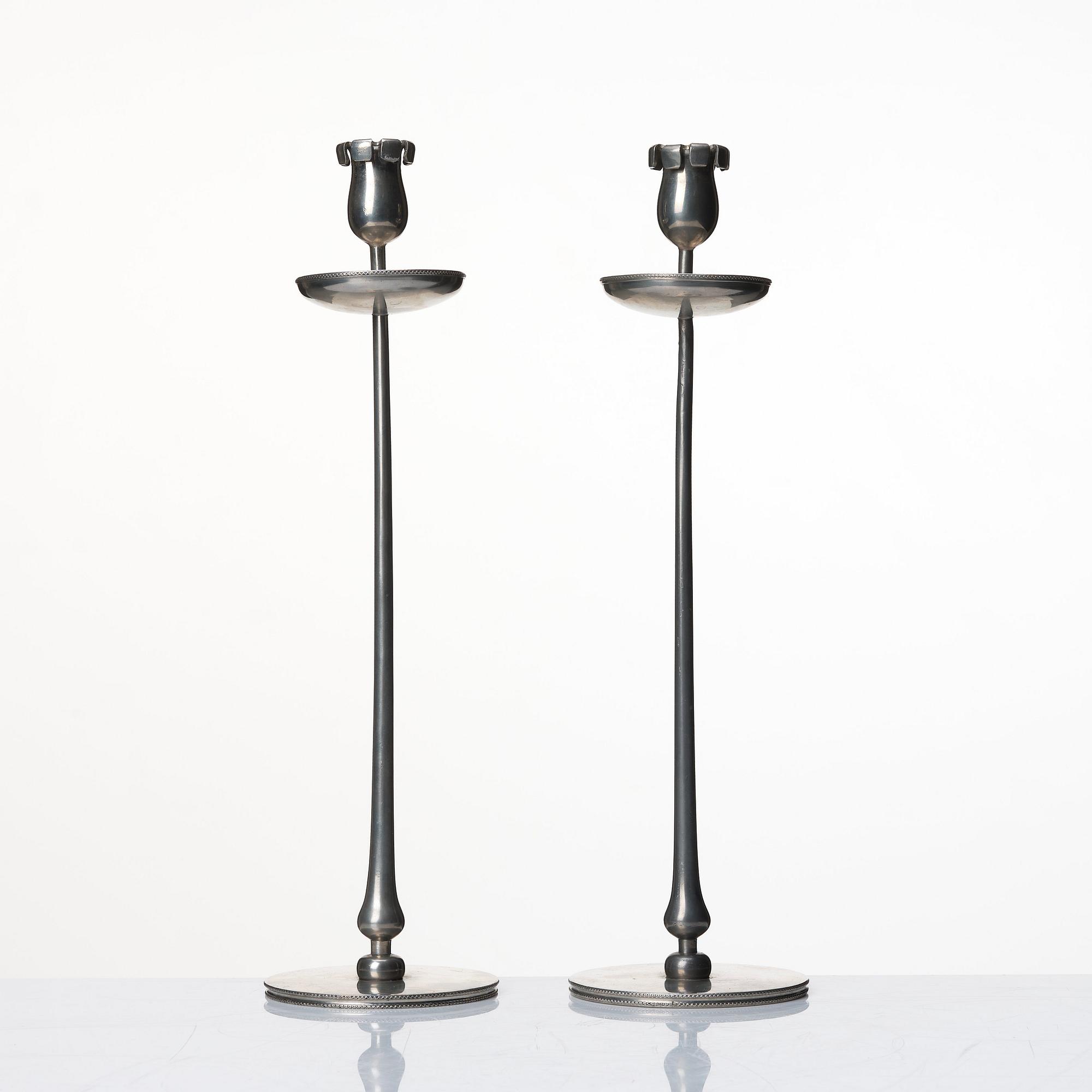 Josef Frank, a pair of pewter candlesticks, Svenskt Tenn, Stockholm 1952 and 1956.