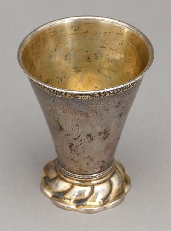 BÄGARE, silver, Christoffer Baumann, Hudiksvall 1781. Vikt ca 81 gram.