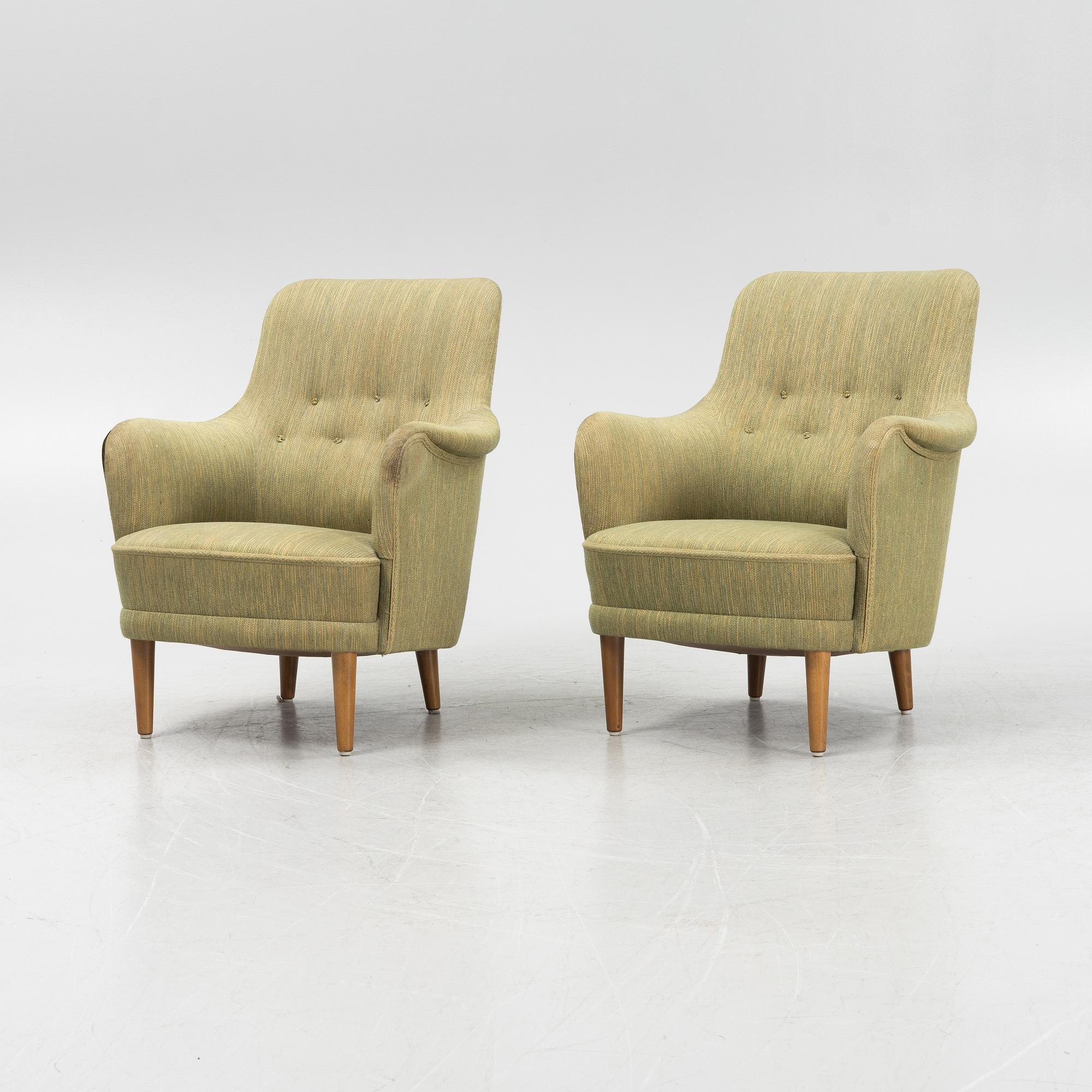 Carl Malmsten, a pair of 'Samsas' easy chairs from OH Sjögren. second part of the 20th Century.