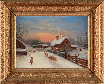 OKÄND KONSTNÄR, olja på pannå, 1800-talets andra hälft. Sign C Lundgren.