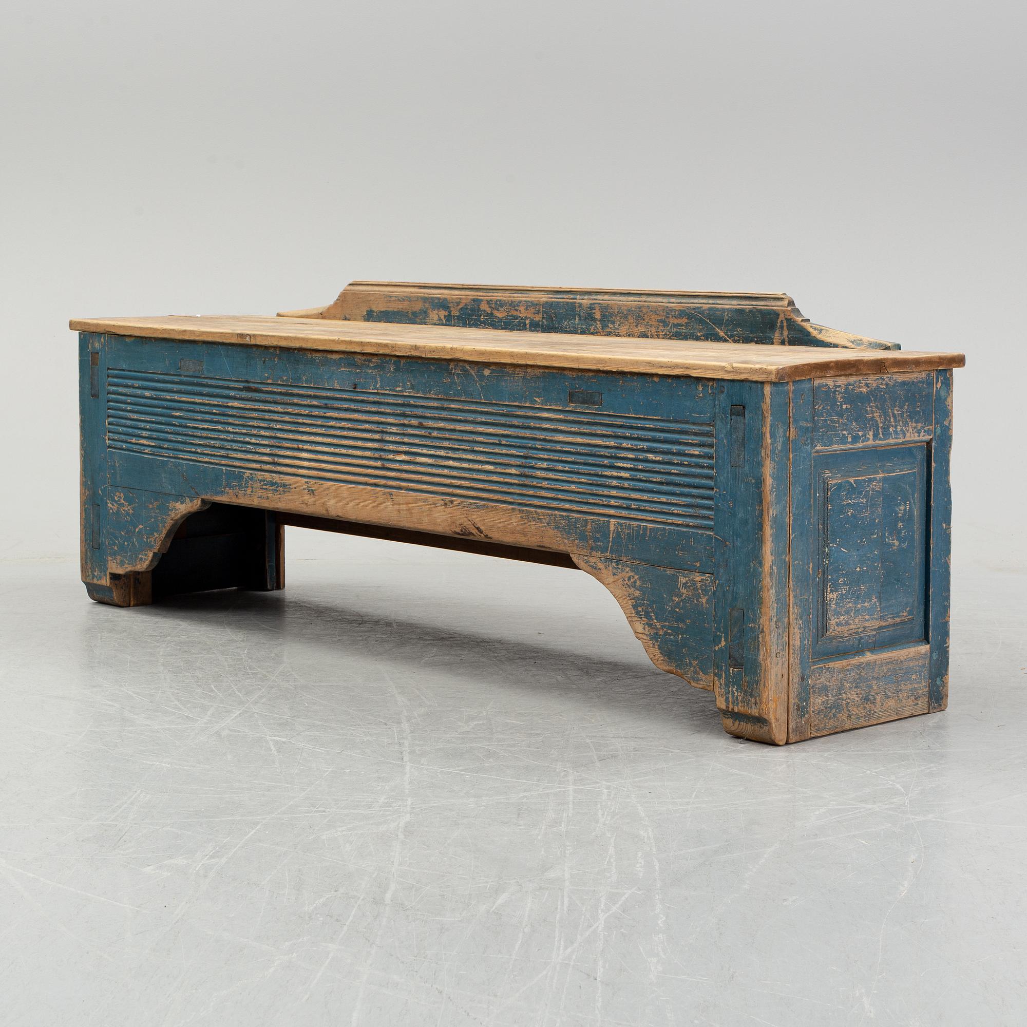 A painted pine bench, 19th Century.