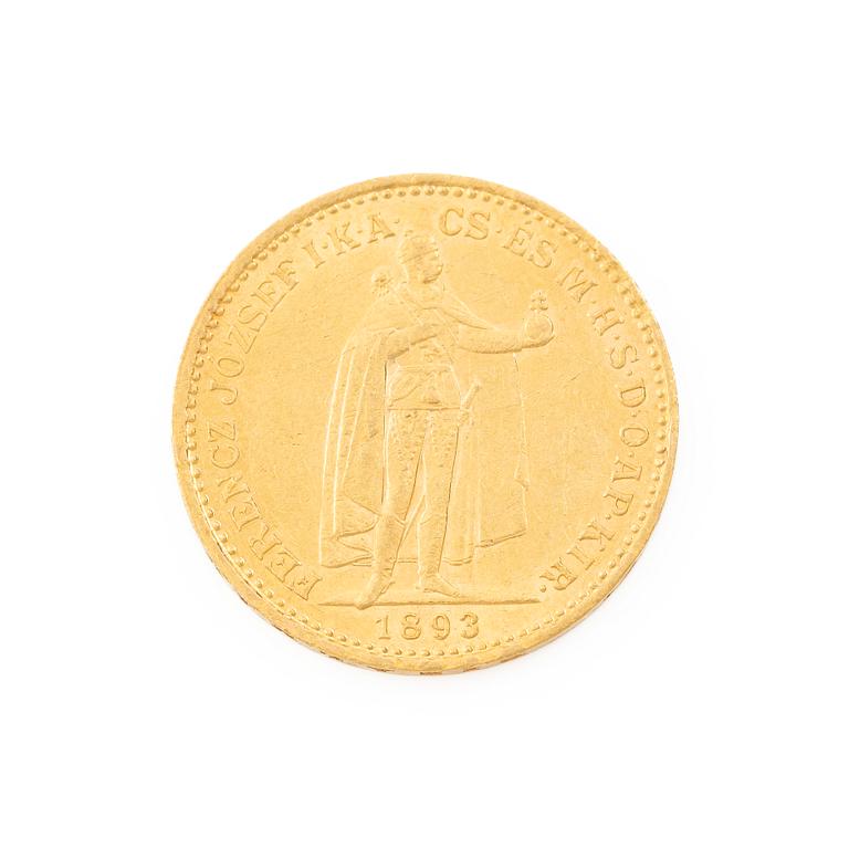 Gold coin, Hungary, 20 Korona, 1893.