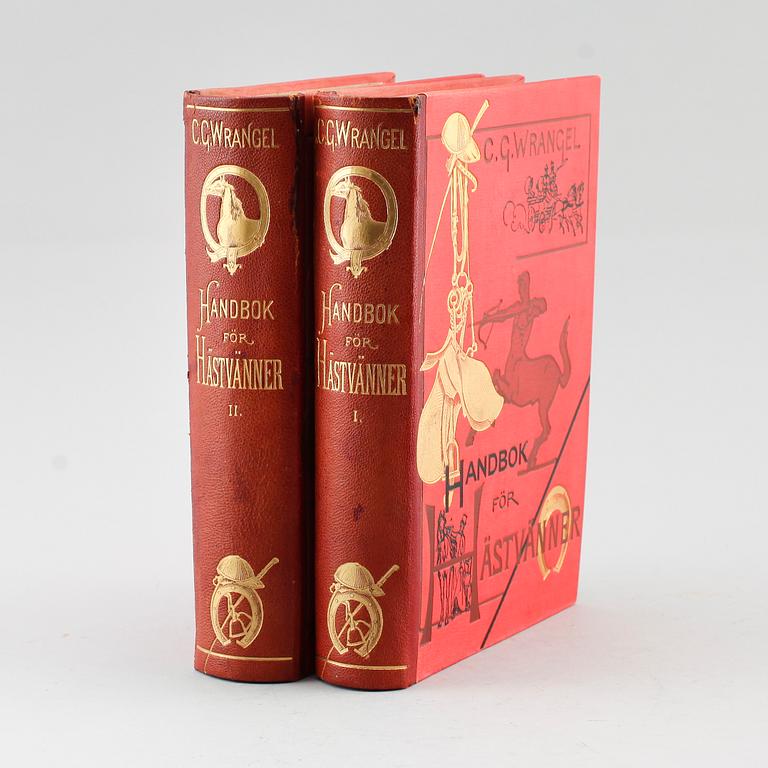 BÖCKER, 2 vol, "Handbok för Hästvänner" av CG Wrangel, Albert Bonniers Förlag, Stockholm 1887.