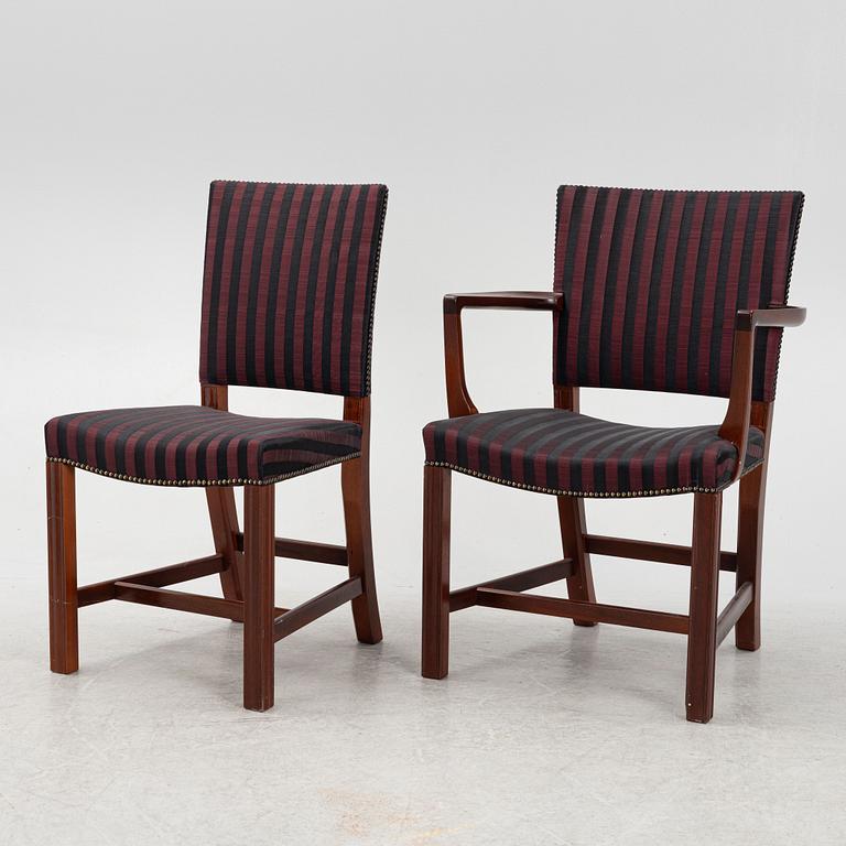 Kaare Klint, eight mid armchairs and two chairs, model "Red Chair", Ruud Rasmussen, Denmark, mid 20th century.