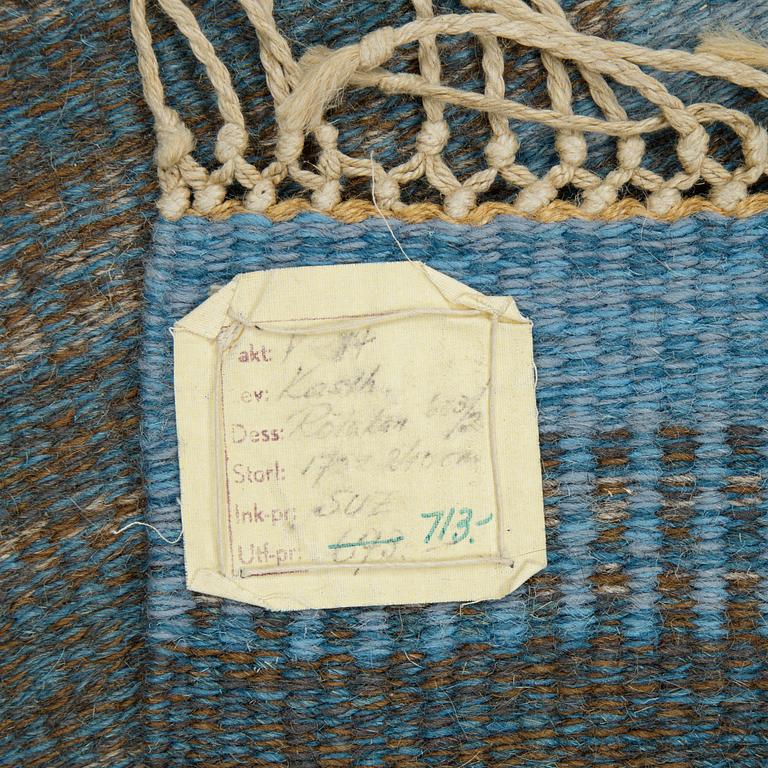 A carpet, flat weave, ca 245 x 154-155 cm, signed ML, Kasthall.