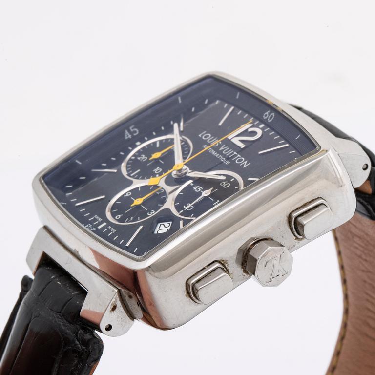 LOUIS VUITTON ARMBANDSUR 40 mm, stål, automatisk, original läderarmband, originaletui.