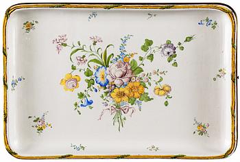 TEBORD MED FAJANSBRICKA. Gustavianskt, 1700-talets slut. Troligen Marieberg.