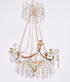A late Gustavian three-light chandelier, late 18th century.