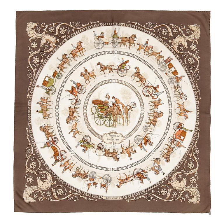 HERMÈS, silk scarf, "La Promenade de Longchamps".