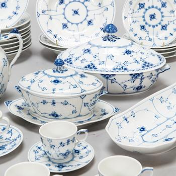 A 73-piece 'Blue Fluted Plain' porcelain tableware set, Copenhagen, Denmark, mostly 1940s-60s.