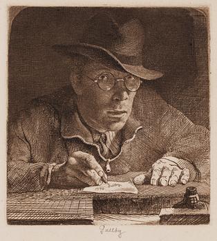 A collection of nine etched self-portraits by Swedish artists.