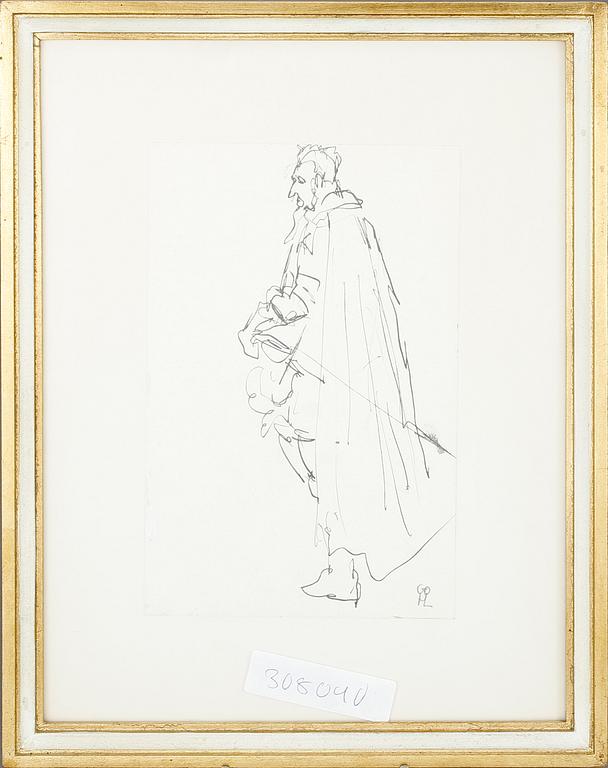 HILDING LINNQVIST. tuschteckning. Signerad med monogram.