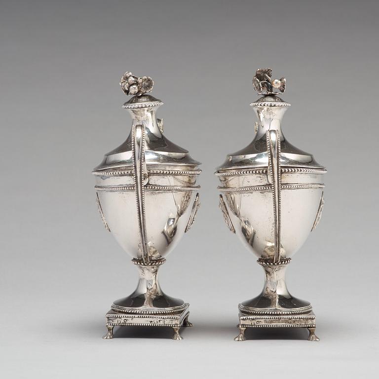 A pair of Swedish 18th century silver sugar-bowl, makers mark of Johan Fagerberg, Karlskrona 1789.