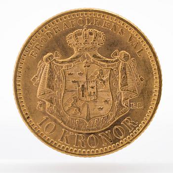 Gold coin Sweden, Oscar II 10 kronor, 1901.