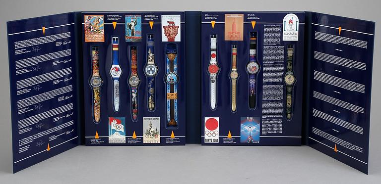 ARMBANDSUR, 9 st, "Swatch Historical Olympic Games Collection", Swatch, 1995.