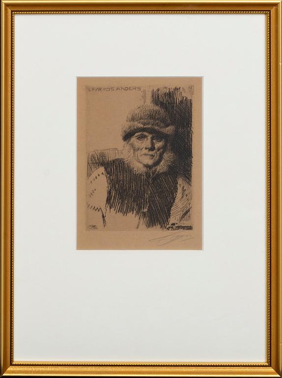 Anders Zorn, etsning, 1919, signerad.