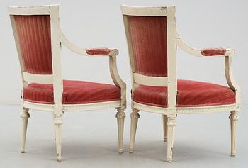 A pair of Gustavian late 18th century armchairs.