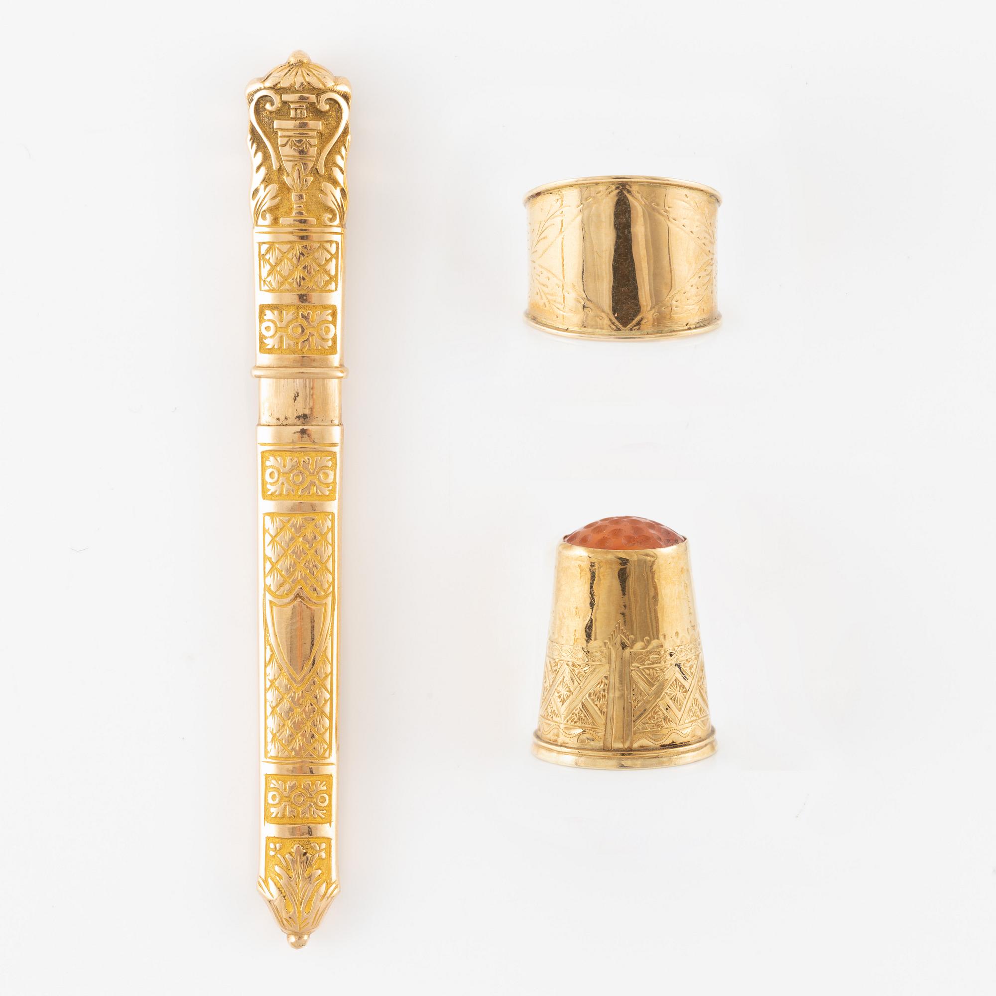 Thimble, ring, sleeve, 18K gold.