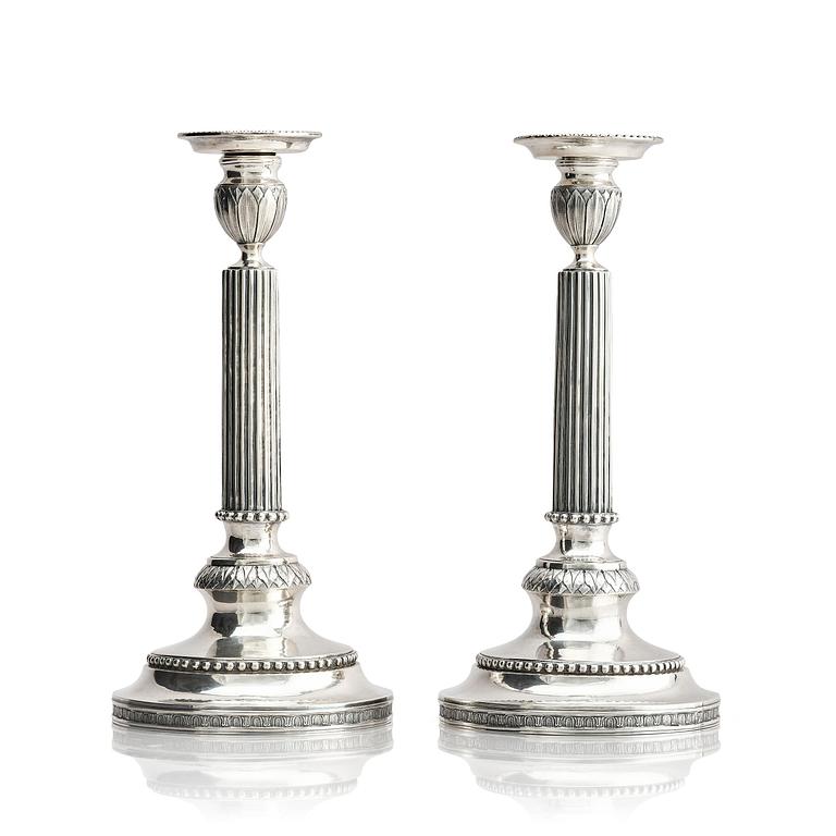 A pair of 18th century silver candlesticks, marks of Simson Ryberg, Stockholm 1789.