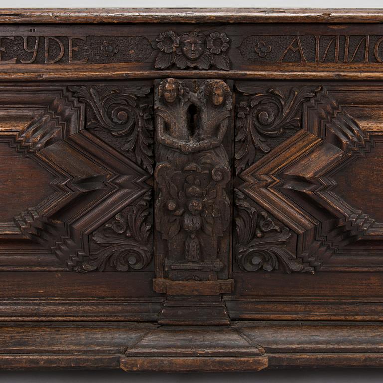 An oak chest dated 1761, Germany.