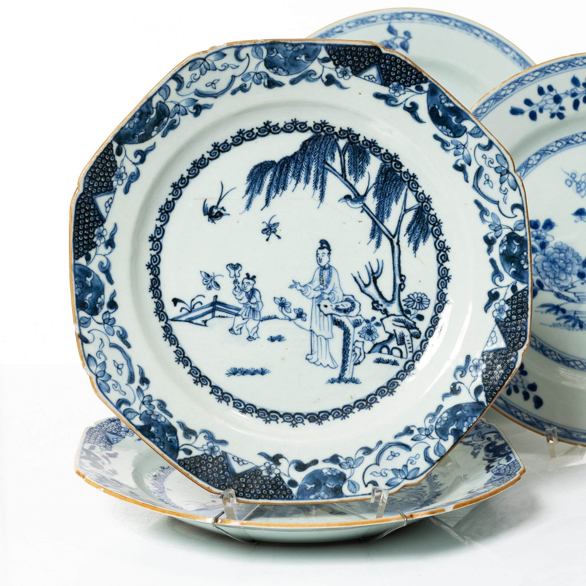 Tallrikar, 10 st, kompaniporslin, Kina, Qingdynastin, Qianlong (1736-95).