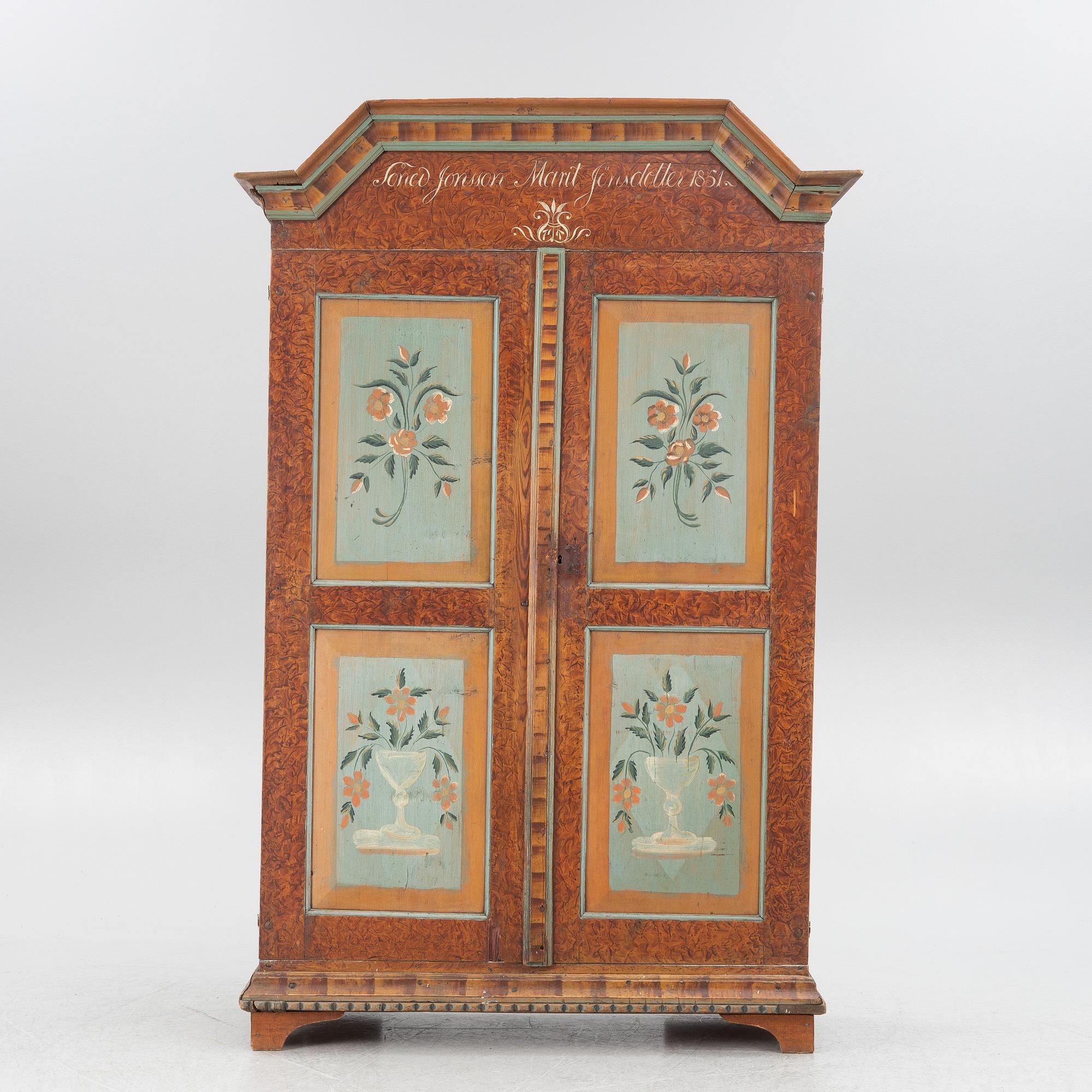 Skåp, allmoge, Värmland, daterat 1851.