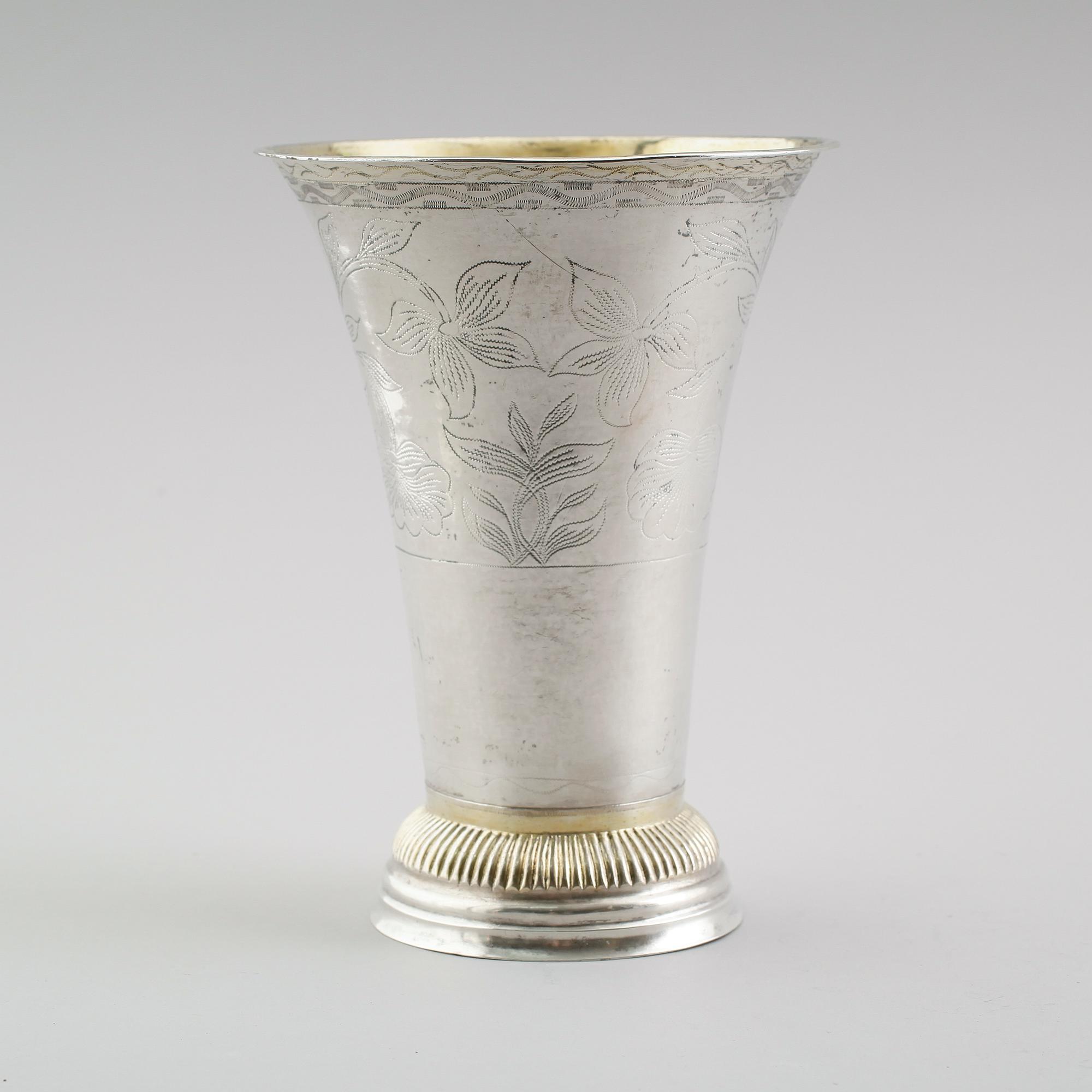 BÄGARE, silver, Michael Olof Barkman, Varberg 1821. Vikt ca 333 gram.